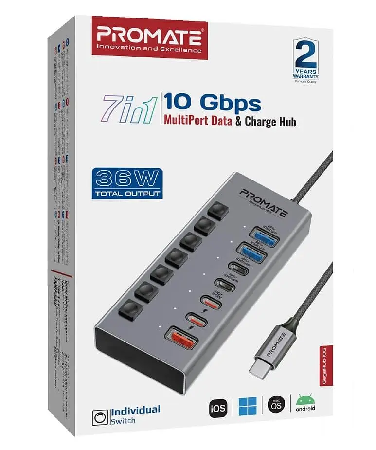 USB-хаб Promate на 7 портов (gegahub-10g) - фото 2