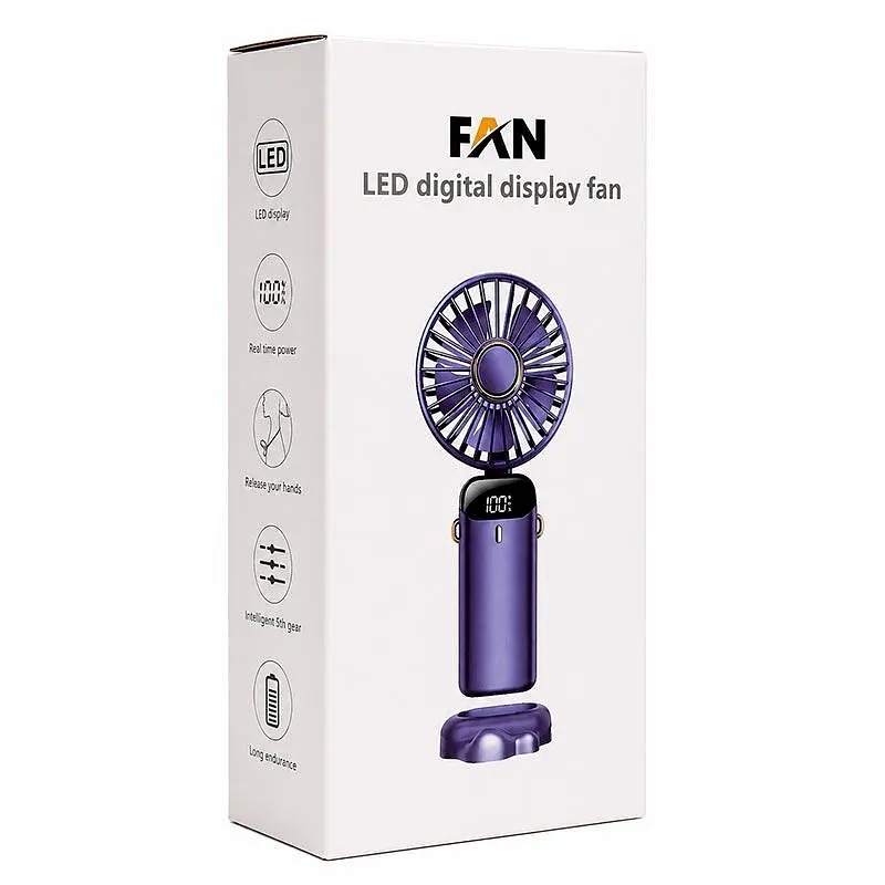 Портативний вентилятор LED digital display fan з екраном темно синій - фото 2