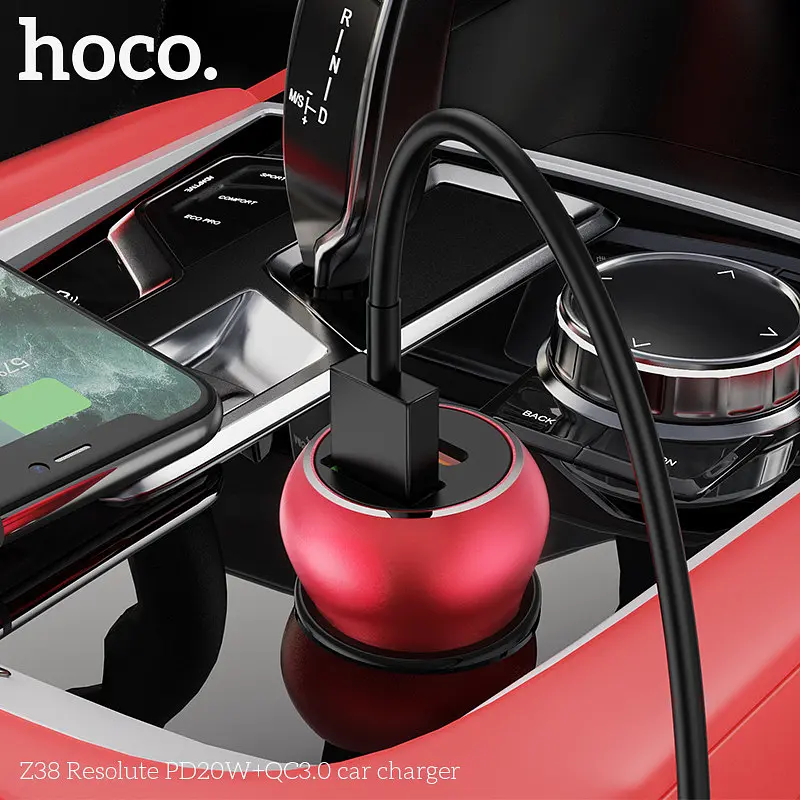 Адаптер автомобильный HOCO Resolute car charger Z38 1USB/1Type-C, QC/PD, 3A, 38W - фото 4