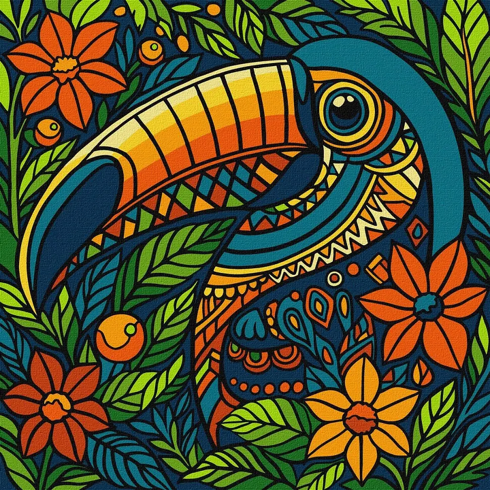 Картина за номерами "Вітраж. Тукан" art_selena_ua KHO5163, 30х30 см