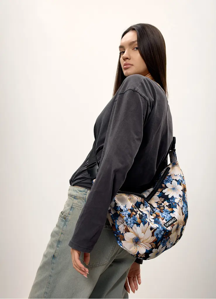 Жіноча сумка Sambag HOBO Bag-glove принт "Blue Flowers" 50 х 28 х 5 см (53400725) - фото 5