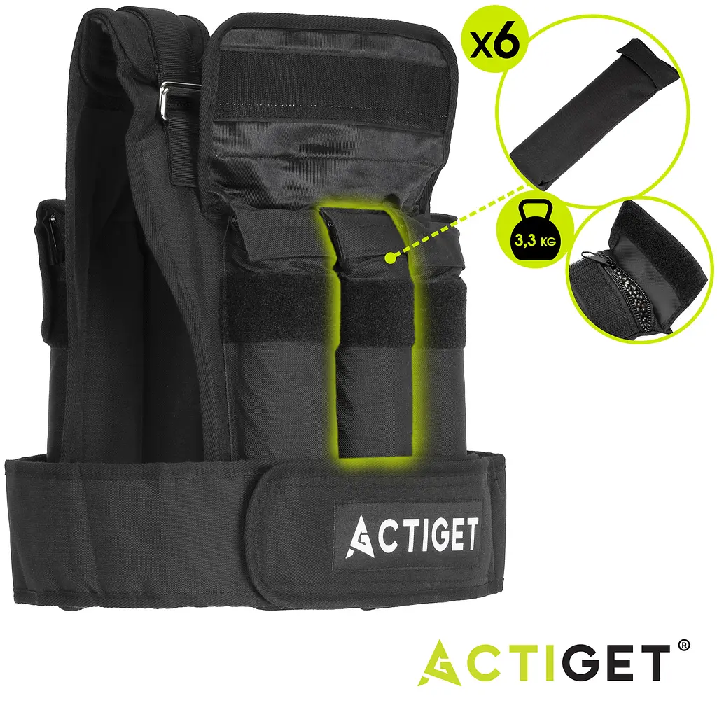 Жилет-обважнювач для тренувань Actiget 20 кг зі змінною вагою ACT0124 Black - фото 7