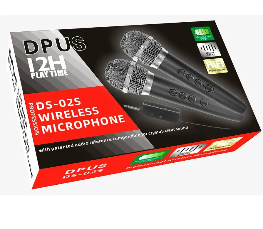 Микрофоны для караоке DPUS DS-02S DOUBLE WIRELESS KARAOKE + echo effect + vol+ battery - фото 3