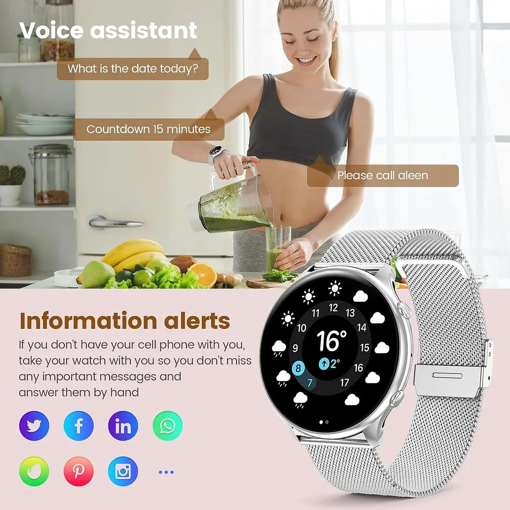 Жіночий смарт-годинник elfofle 1.39" з Bluetooth-дзвінками, 120+ спортивними режимами та IP67 сріблястий - фото 5