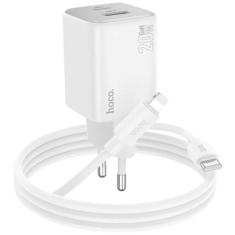 МЗП Hoco N41 Almighty PD20W+QC3.0 (1USB-A/1C) + кабель Type-C to Lightning White - фото 3