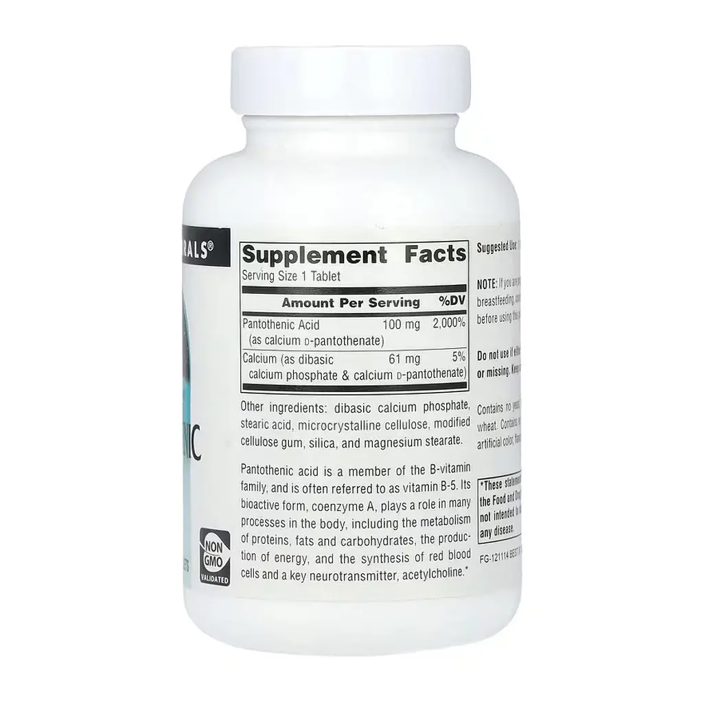 Вітамін B5 для надниркових залоз Пантотенова кислота Source Naturals 100 мг (Pantothenic Acid) - 250 таблеток - фото 2