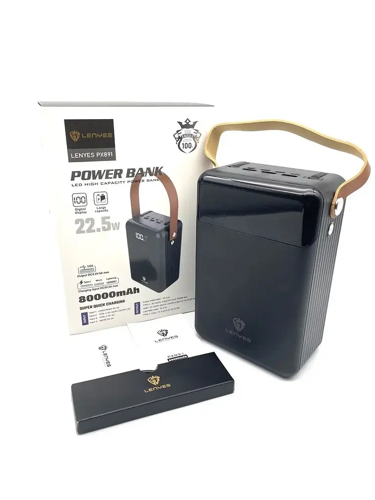 Power Bank 80000mAh зі наскрізною зарядкою портативна батарея для смартфона планшета роутера USB зовнішній акумулятор повербанк із швидкою зарядкою 22.5W ліхтариком та дисплеєм LENYES 821D PD+QC - фото 7