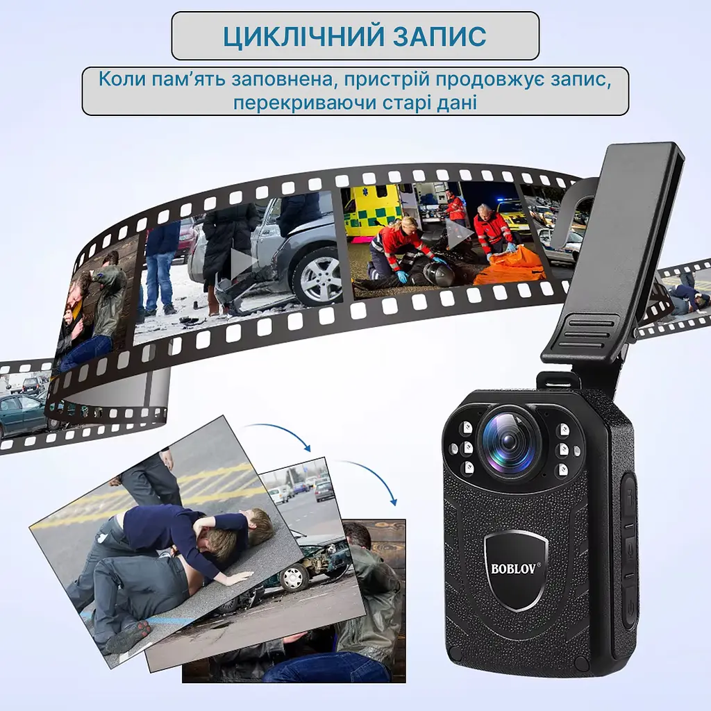 Нагрудний відеореєстратор BOBLOV KJ21 2K 1296P IP66 з потужним акумулятором та широким функціоналом, кутом огляду 140° - фото 4