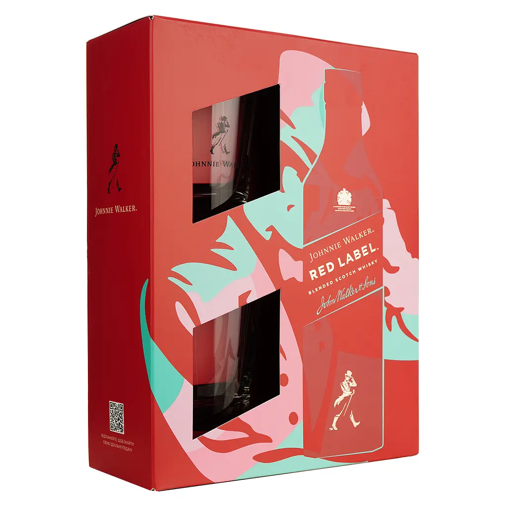 Уценка. Виски Johnnie Walker Red label Blended Scotch Whisky, 40%, 0,7 л + 2 бокала - фото 2