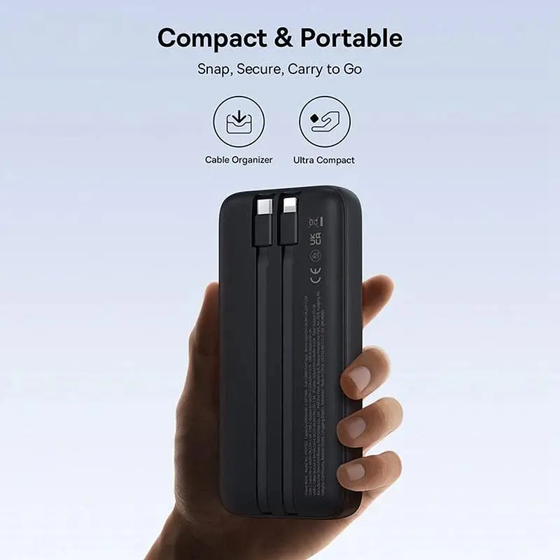 Повербанк Baseus 20000 mAh 22.5W з вбудованими кабелями Type-C та Lightning з LED-дисплеєм і швидкою зарядкою PD/QC - фото 7