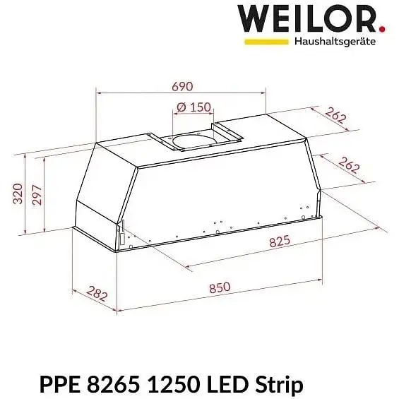 Витяжка вбудована Weilor PPE 8265 SS 1250 LED Strip - фото 10