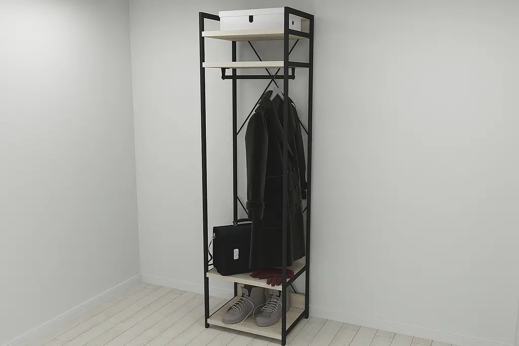 Шафа Гардероб Уні секція 2 серії Конект Ferrum-decor 220x60x50см Чорний метал ДСП Дуб Сонома 32 мм (FRD-104537) - фото 8