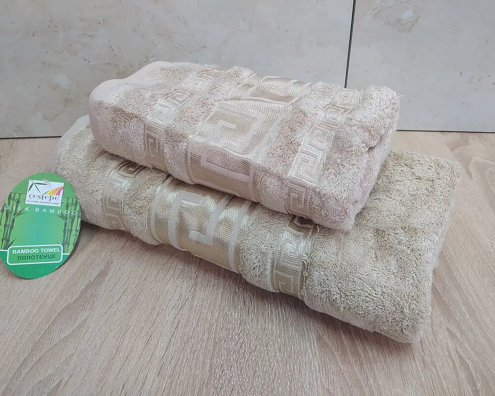 Набір турецьких бамбукових махрових рушників Cestepe 50х90+70х140 Bamboo Grek Beige - фото 2