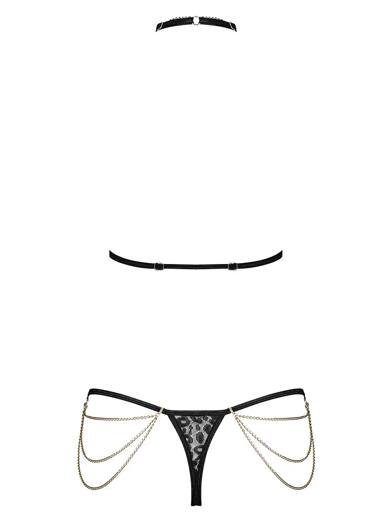 Комплект із ланцюжками Obsessive Pantheria 2-pcs set black L/XL, бюстгальтер, трусики - фото 4