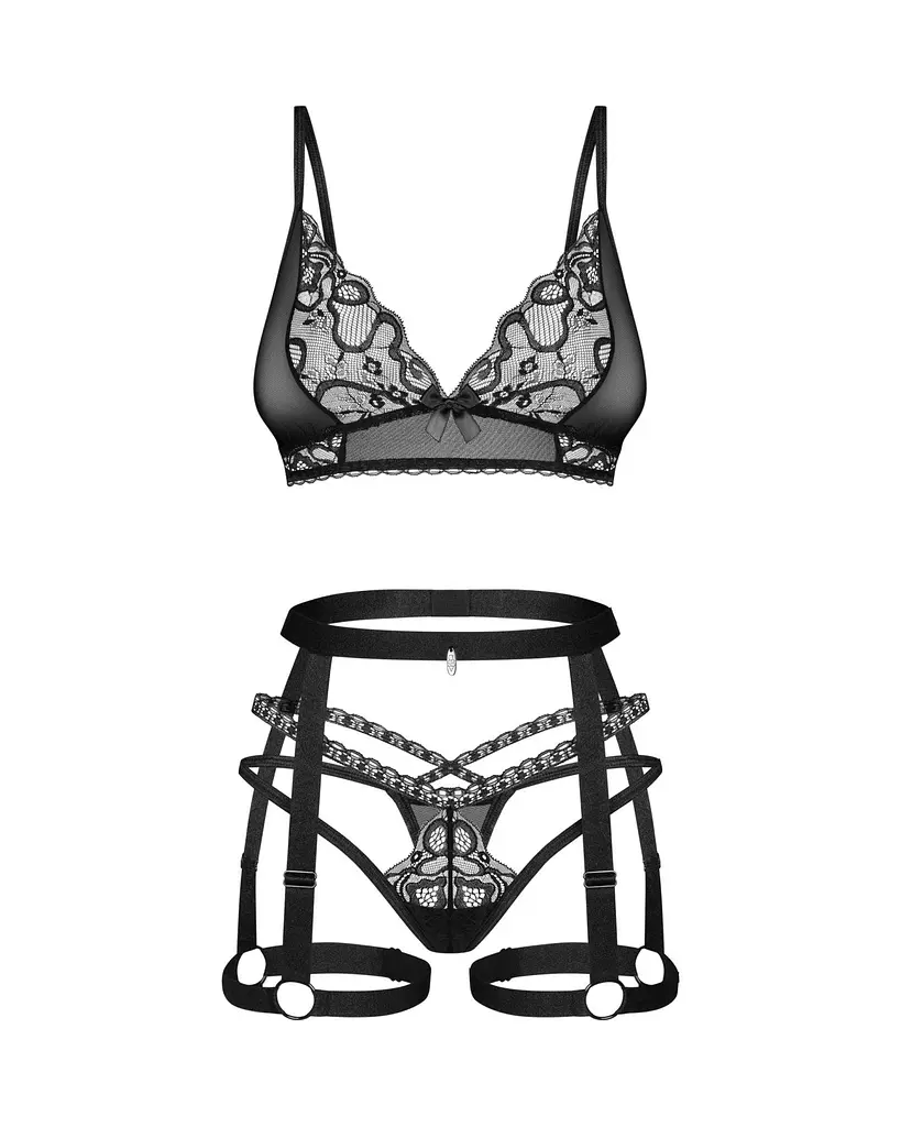 Комплект эротического белья Obsessive Blomentis XL/2XL черный - фото 6