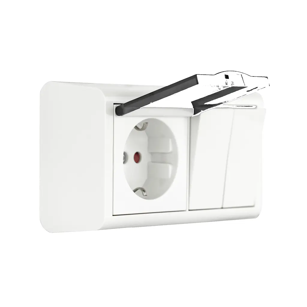 Розетка Ovivo Electric Nivo, двойная с заземлением, с крышкой + 2-й выключатель, накладная, белая - фото 2