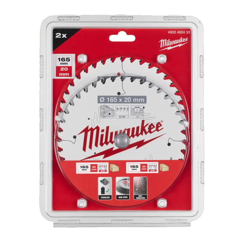 Набір дисків пиляльних MILWAUKEE, діаметр 165х20х40зуб. (2шт 4932492433) - фото 2