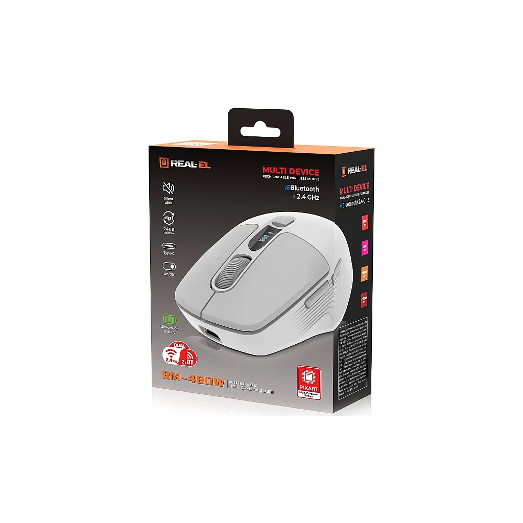 Мишка REAL-EL RM-480W Wireless/Bluetooth White (EL123200050) - фото 9