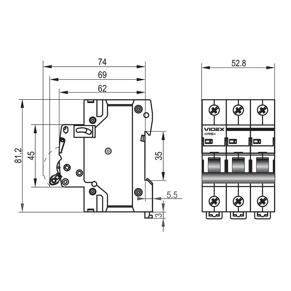 Автоматичний вимикач RS4 3п 10А С 4,5кА VIDEX RESIST VIDEX (26523-000) - фото 4