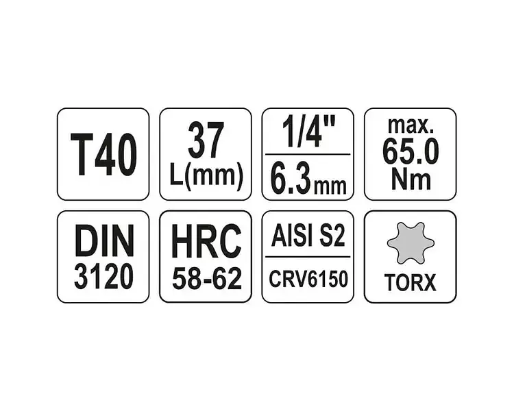 Головка торцева Yato квадрат 1/4" TORX Т40 L= 37 мм (YT-04307) - фото 4