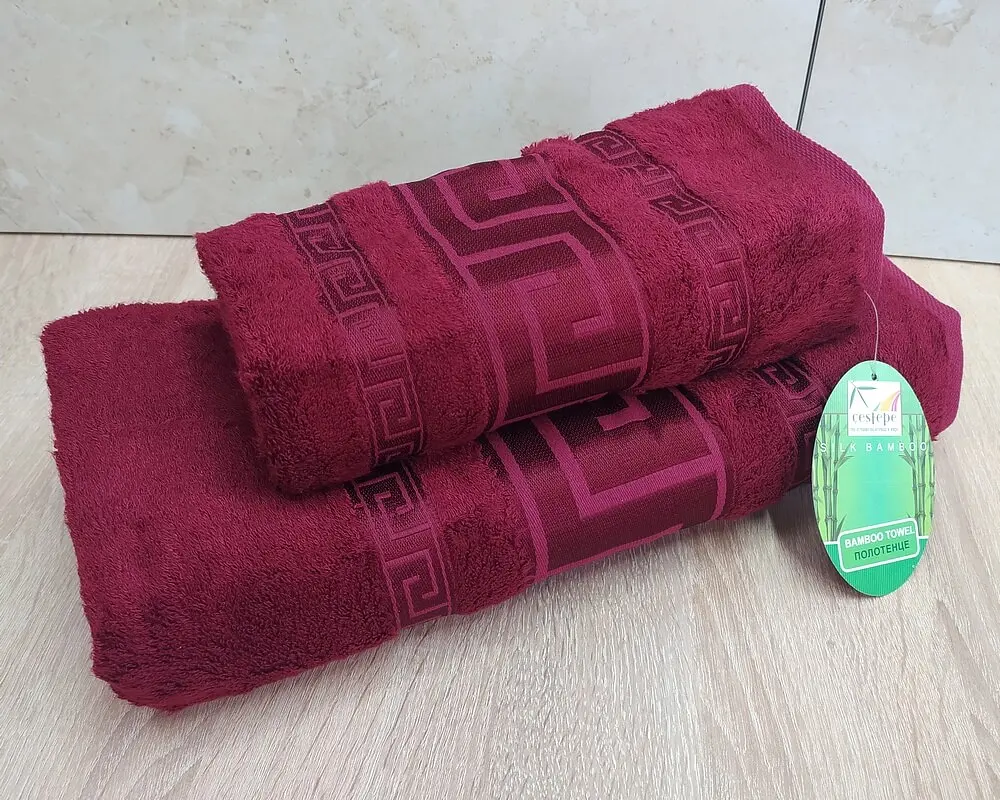 Набір турецьких бамбукових махрових рушників Cestepe 50х90+70х140 Bamboo Grek Bordo - фото 2