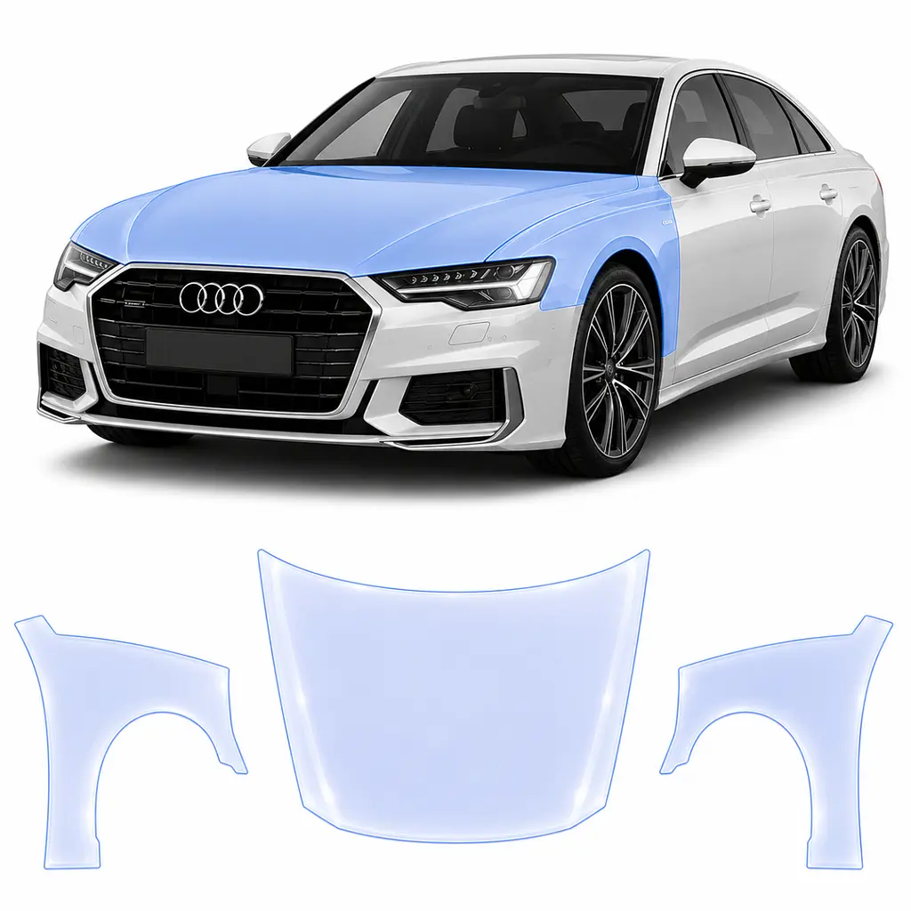 Антигравійна захисна бронеплівка за лекалами для Audi A6 C8 2018-2022 - капот і передні крила
