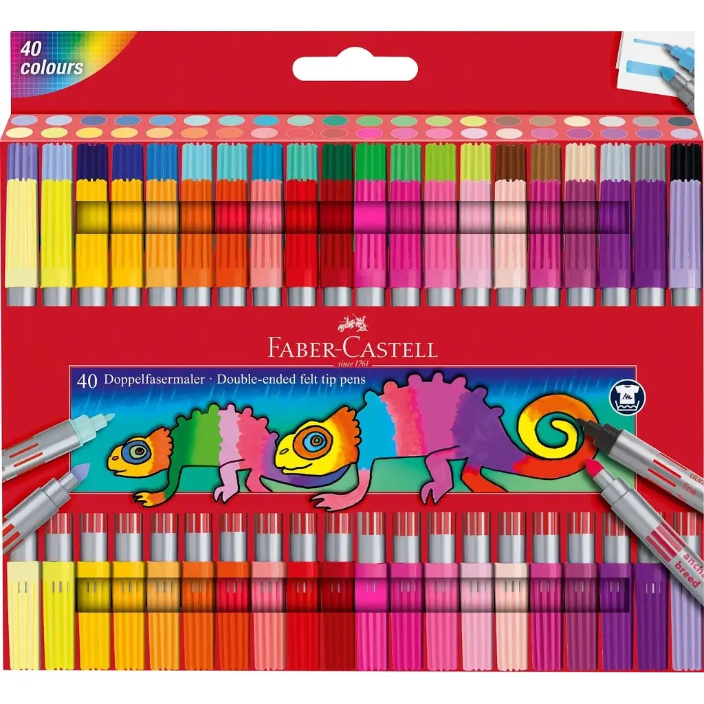 Фломастери Faber-Castell двосторонні Double-ended Fibre tip, 40 кольорів (32421)