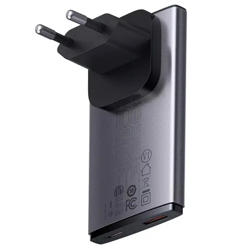 МЗП Baseus GaN5 Pro Ultra-Slim QC 3.0+PD 65W (1USB-A/1C) + кабель Type-C to Type-C (CCGP15011) Gray - фото 2