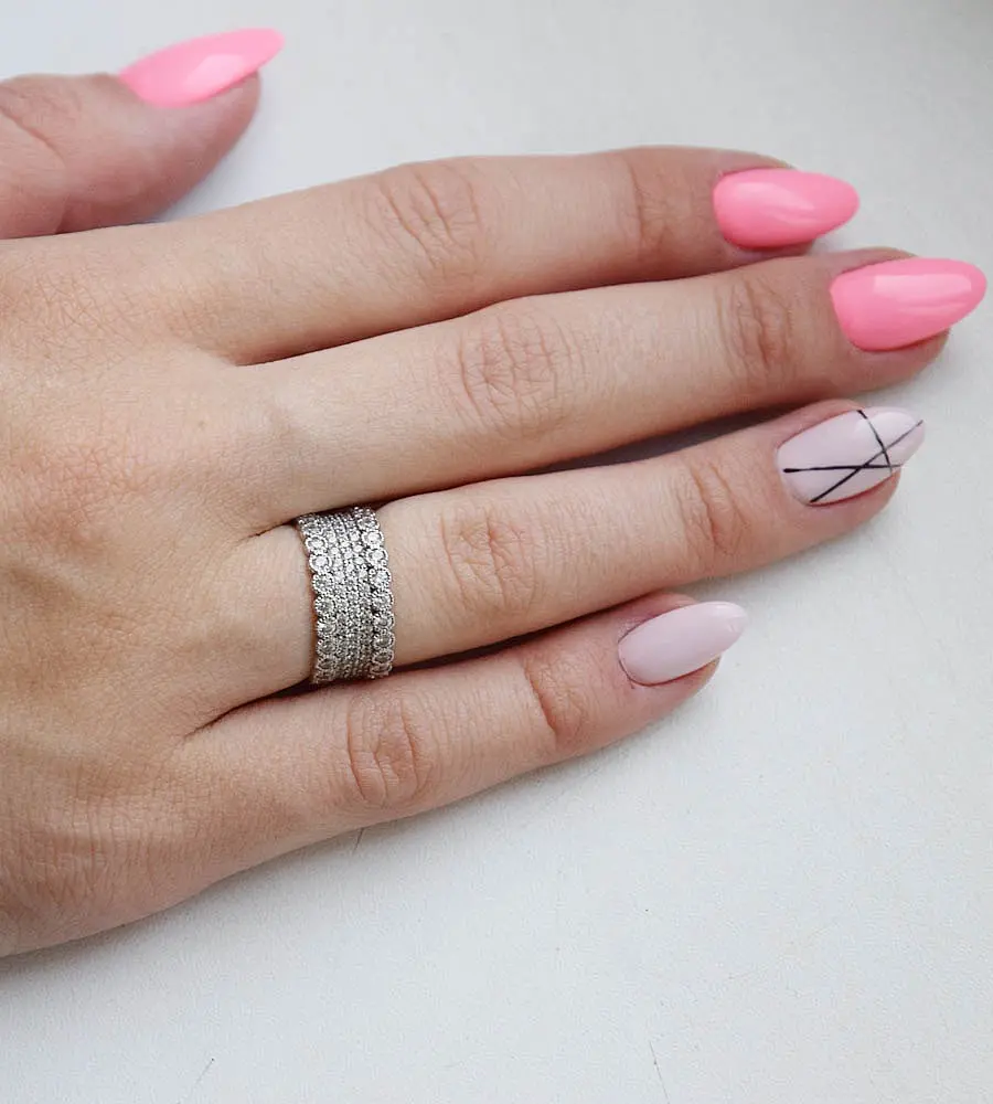 Каблучка з білого золота з фіанітами 17.5 K-0274 - фото 3