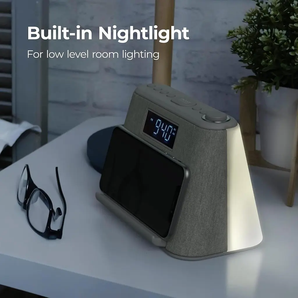 Будильник i-box Bedside, будильник з бездротовою зарядкою, Bluetooth-динамік, FM-радіо, бездротовий зарядний пристрій Qi - фото 2