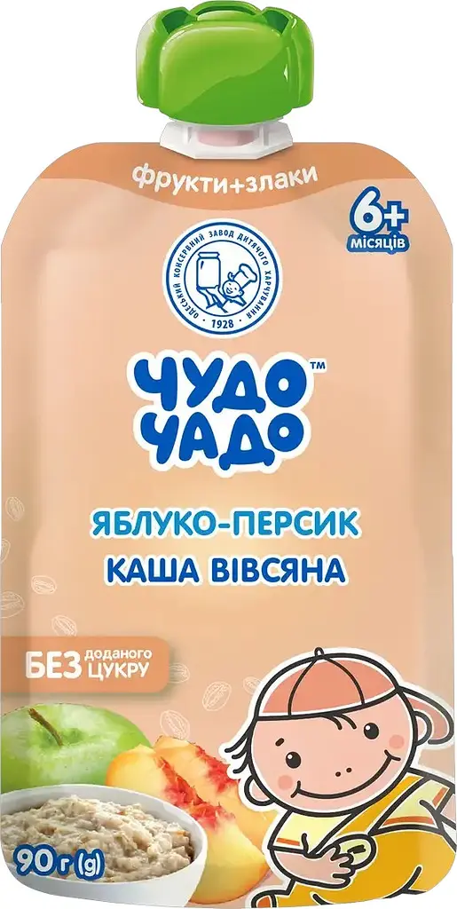 Упаковка пюре Чудо-Чадо Яблуко-персик-вівсяна каша 1.44 кг (90 г х 16 шт.) - фото 2