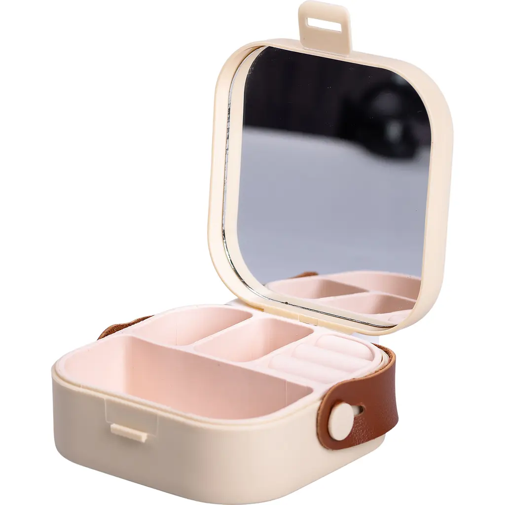 Міні-скринька для прикрас Yiwu Mini Box з дзеркалом 9x9x3.8 см бежева HP-5-27BE - фото 2