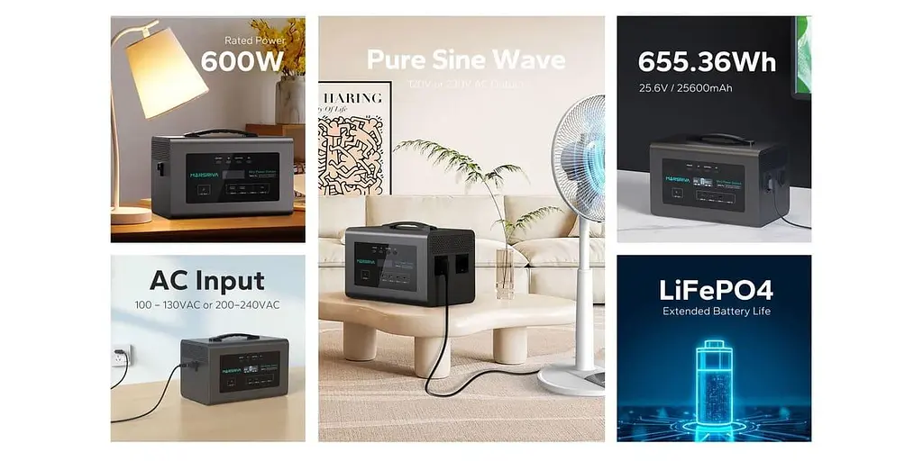 Зарядна станція Marsriva MP6Pro (655.3 Вт/г) 600W / 600 Вт / 655.3 Вт/ч / LiFePO4 (MP6Pro_MARSRIVA) UA - фото 5
