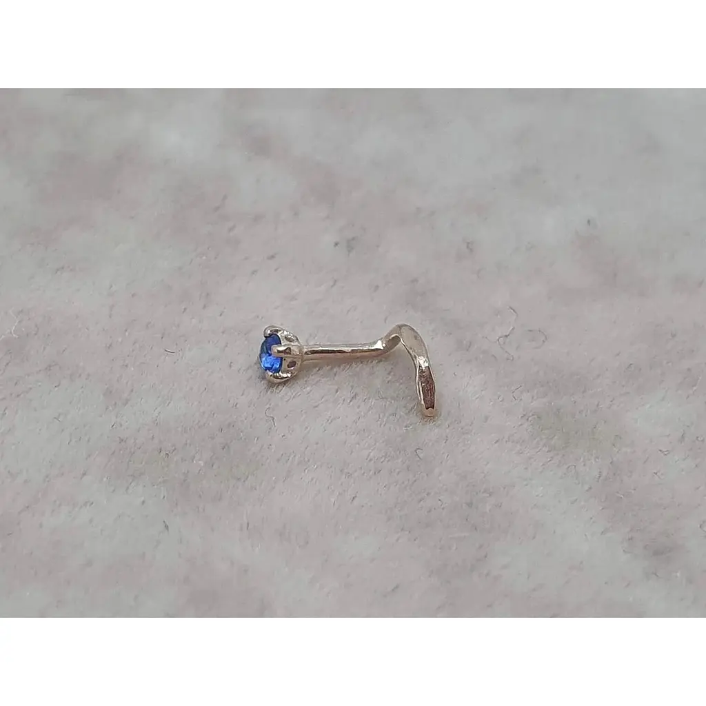 Золотая серьга-пирсинг в нос Dear с фианитом. 1018.1 Синий - фото 2