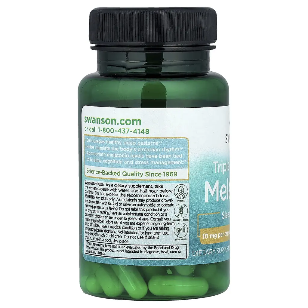 Мелатонин Swanson Triple Strength Melatonin 10 мг 60 капсул - фото 3