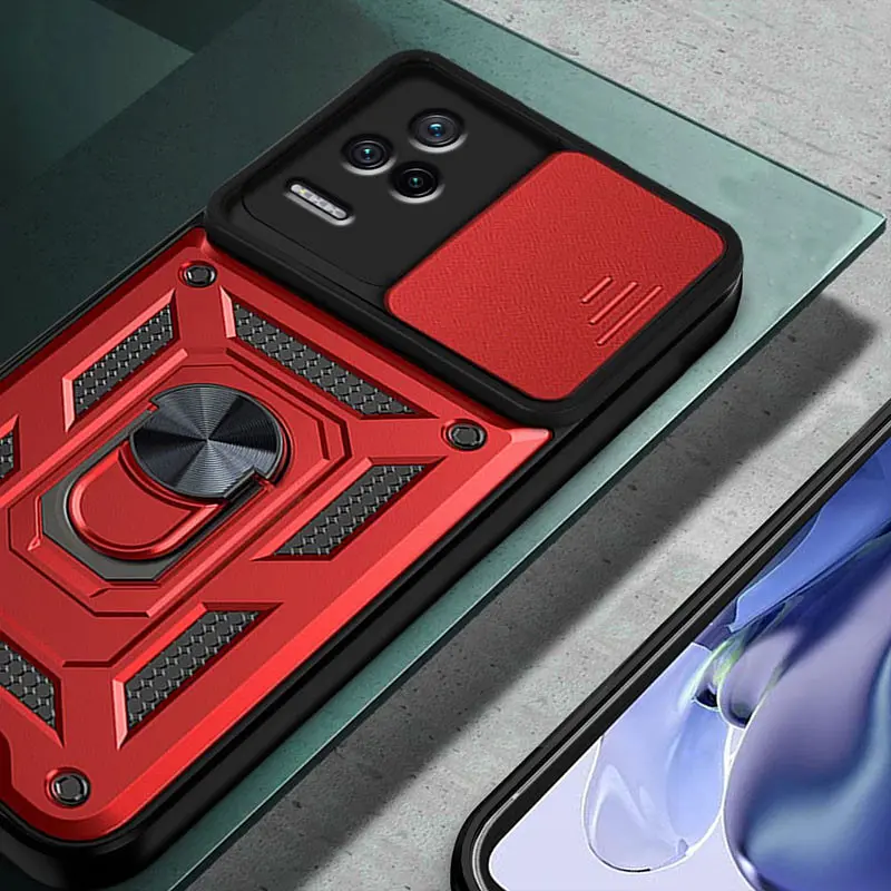 Ударостійкий чохол Camshield Serge Ring Xiaomi Poco F4 Червоний, TPU+PC, Шторка на камеру - фото 2