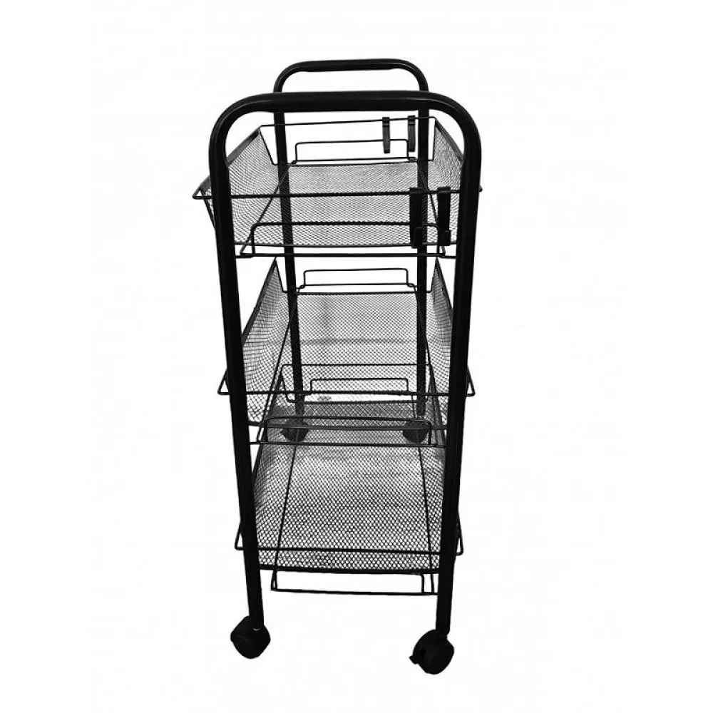 Этажерка металлическая на колесах с 3 металлическими полками Черный (348668) - фото 2