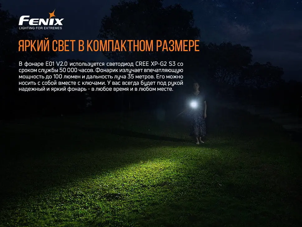 Фонарь ручной Fenix E01 V2.0 голубой - фото 3