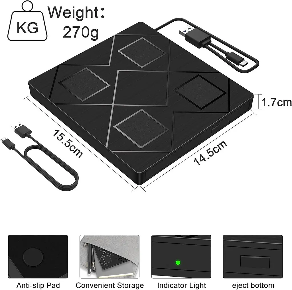 Зовнішній CD/DVD привід BEVA USB 3.0/Type-C із SD/TF слотами та USB-хабом - фото 2