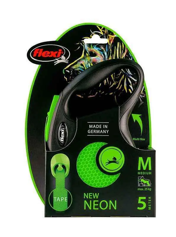 Повідець-рулетка Flexi New Neon для собак що світиться в темряві стрічка М зелений - фото 2