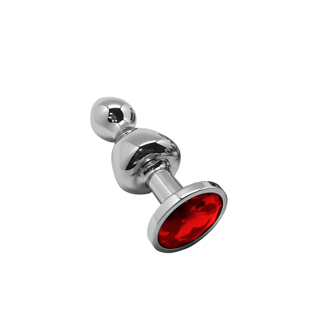 Анальна пробка з кристалом Wooomy Lollypop Double Ball Metal L, 10.5 см (червоний) - фото 2