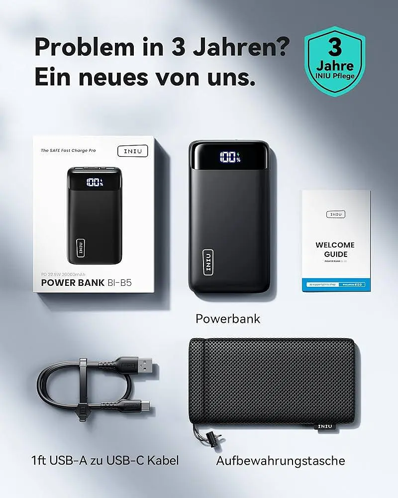 Павербанк Iniu 22.5W 20000mAh, зарядка через USB-C, 3 виходи, з підтримкою телефону - фото 2