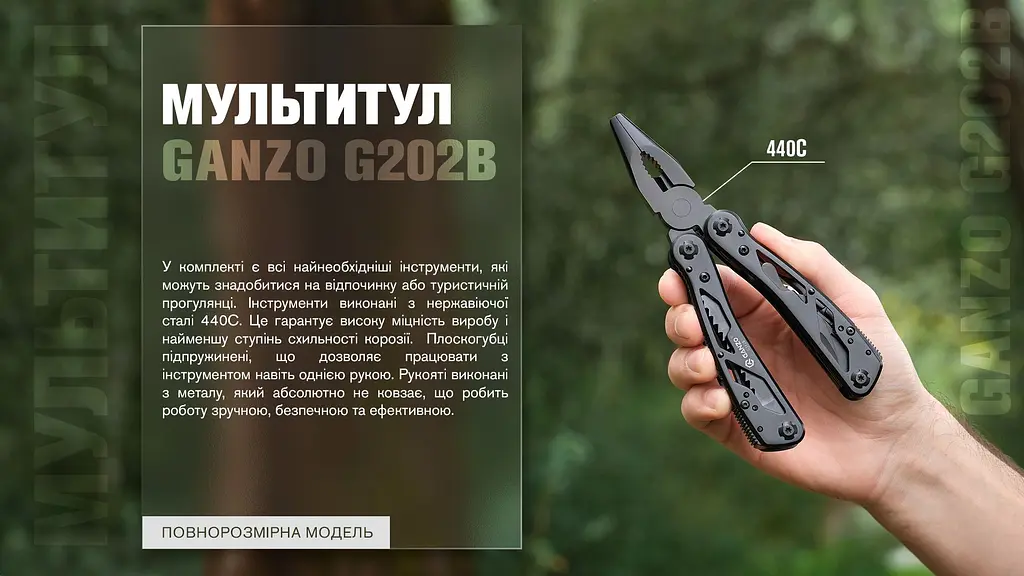 Мультитул Ganzo Multi Tool (G202B), Чорний - фото 19