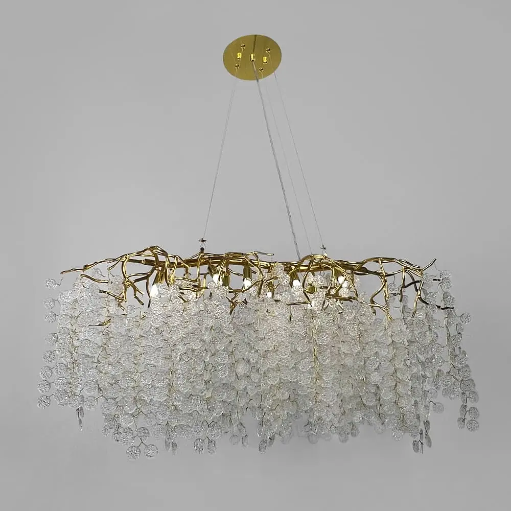 Люстра с белыми подвесками в удлиненном золотом корпусе 125х45 см Ст. 703L-1200 GD+FR | Line F - фото 2