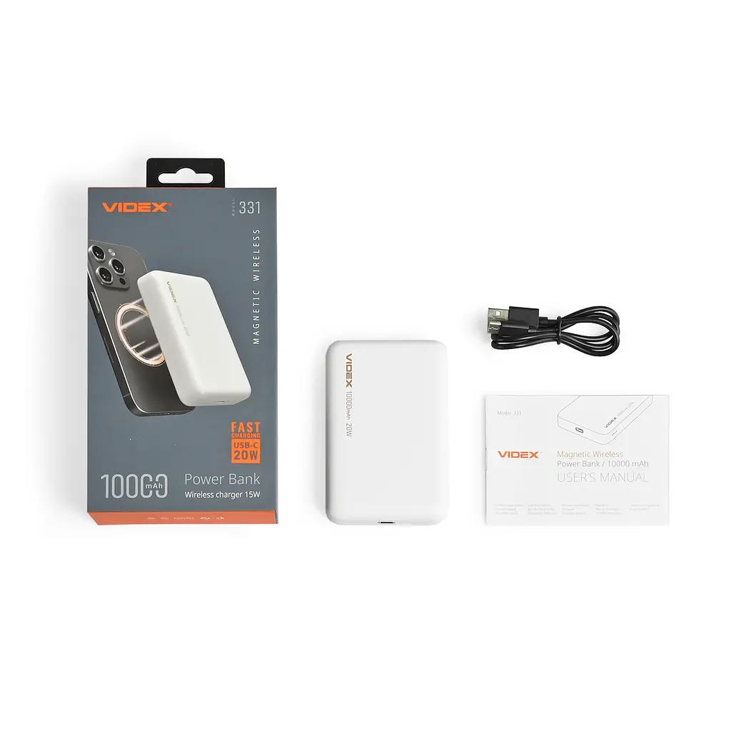 Повербанк з бездротовою зарядкою 10000mAh VIDEX VPB-331 PD20W White VIDEX (28294-000) - фото 10