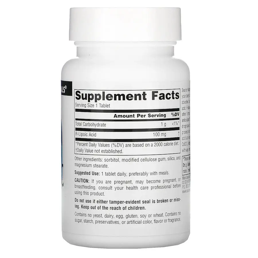 Амінокислота Source Naturals R-Lipoic Acid 100 mg, 60 таблеток vit0003819 - фото 2