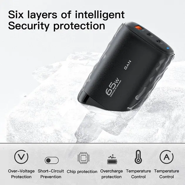 Блок зарядный сетевой адаптер Essager Shining 65W 3 порта 2 Type-c + USB-A черный - фото 2
