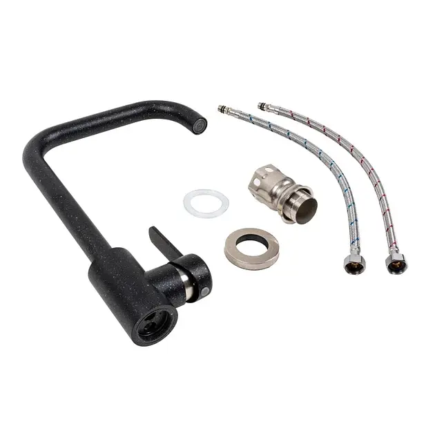 Змішувач кухонний Platinum KT 11 (3008B-FH) поворотний одноважільний з нержавіючої сталі чорний металік - фото 2