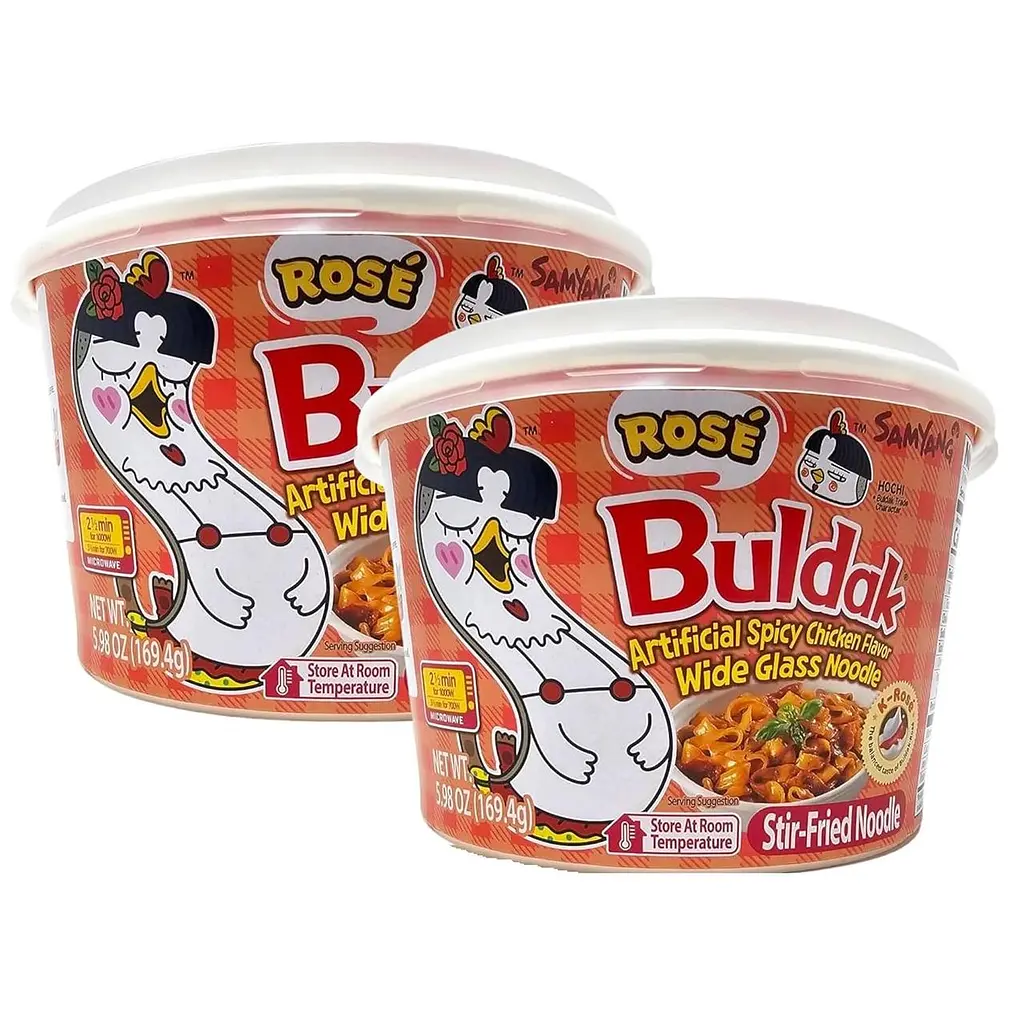 Локшина швидкого приготування Samyang Buldak Rose Wide Flat Glass Noodles 169.6г - фото 6