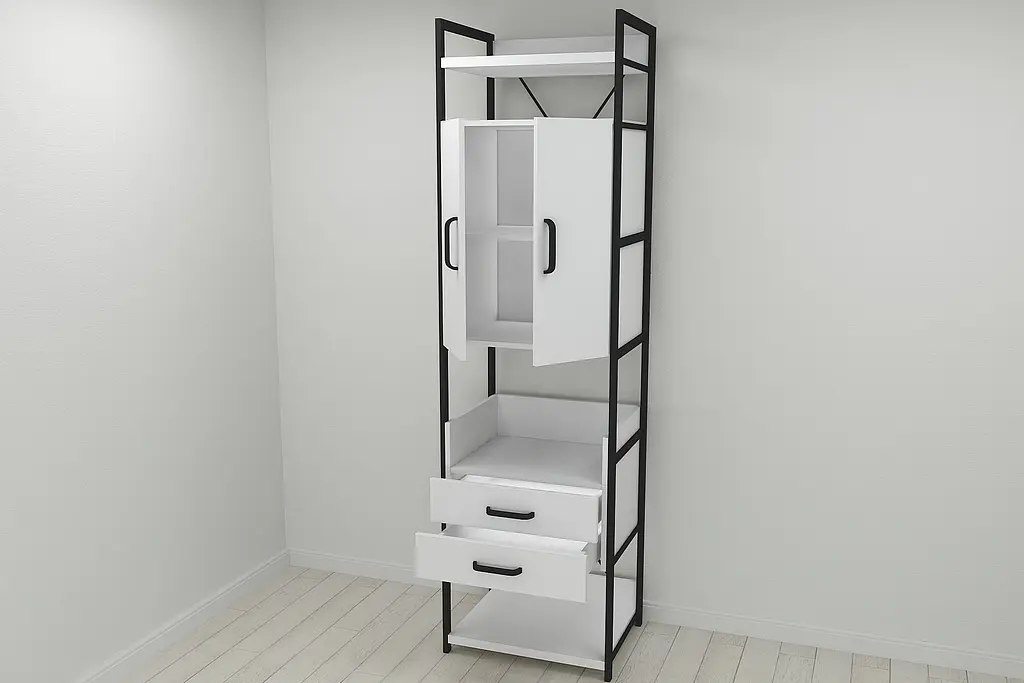 Шафа Гардероб Уні секція 5 серії Конект Ferrum-decor 220x60x50см Чорний метал ДСП Білий 32 мм (FRD-104511) - фото 2